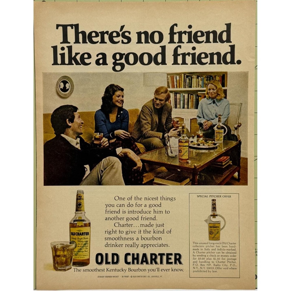 Old Charter Kentucky Bourbon Friends Vintage Whiskey Advertisement Print Ad 1972 - Picture 1 of 6